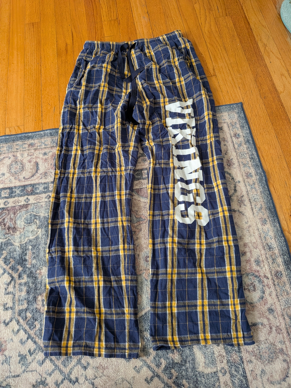 boxercraft Navy and Yellow Plaid  Pajama Bottoms with White Side Logo